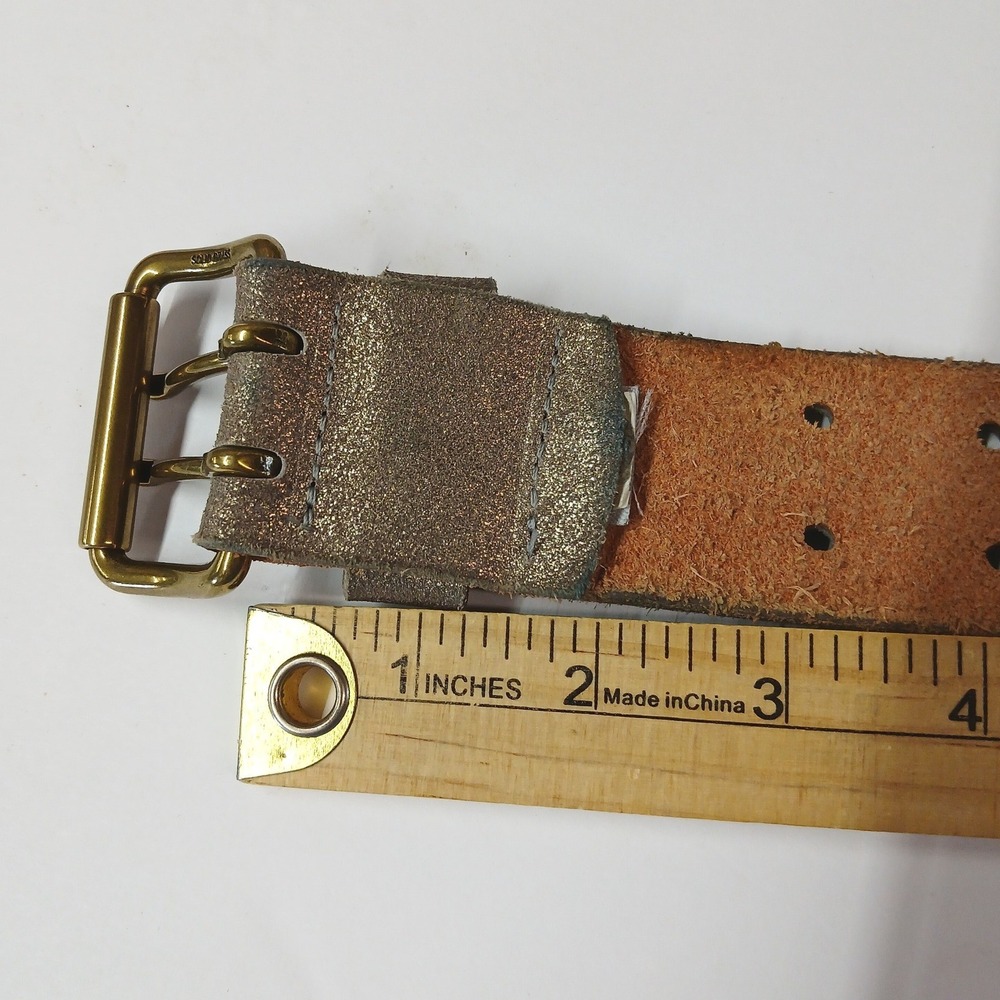 J. Crew Metallic Bronze Italian Leather Double Prong Brass Buckle Belt Wide - Picture 8 of 9